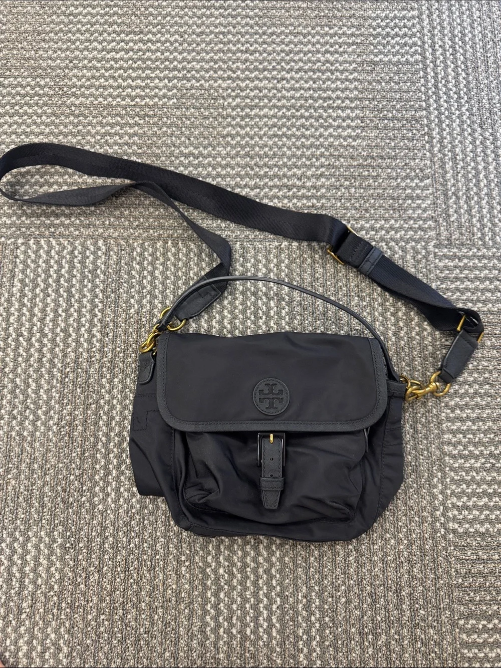 Tory Burch Scout Nylon and Leather Crossbody Black Purse